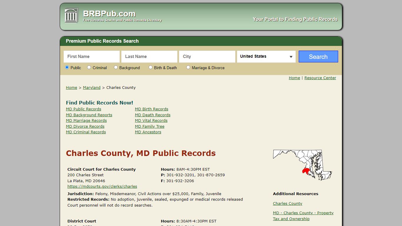 Charles County, MD Public Records - BRB Pub